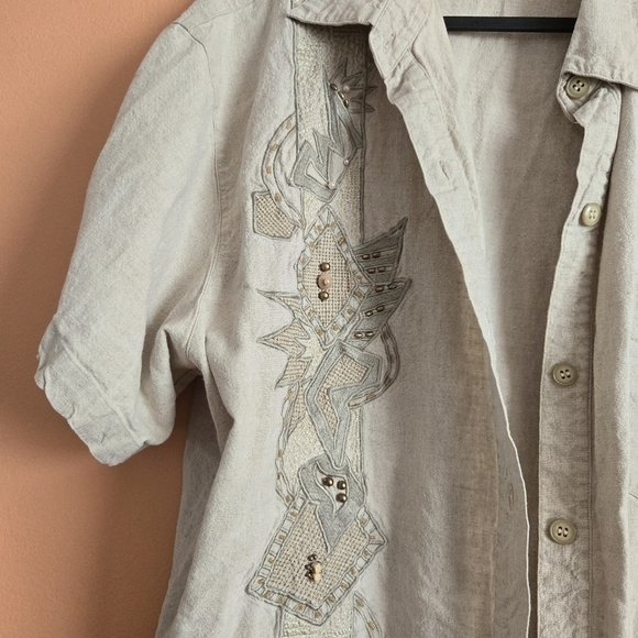 Roaman's 90s Women's Embroidered Linen-Blend Shirt - Size XL - Picture 3 of 6